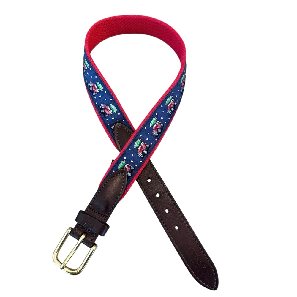Vineyard Vines Boys Jeep Tree Pattern Leather Belt Size 24